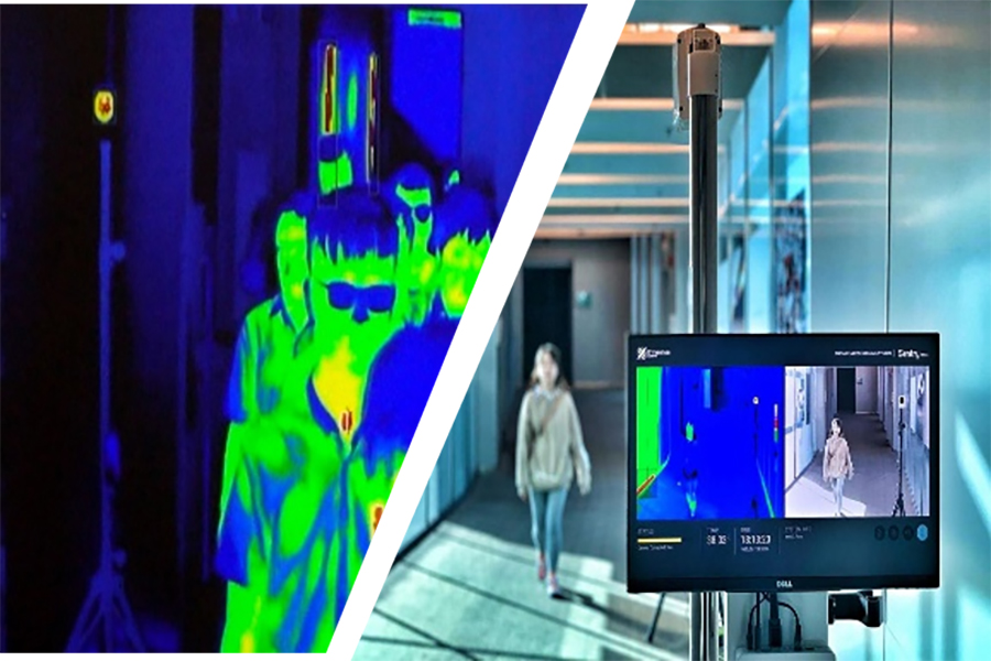 split screen photo of contactless thermal screening