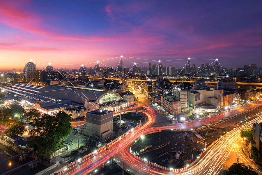 Private network LTE branches spanning a city.