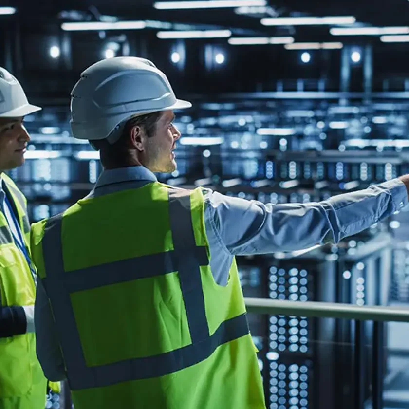 Two people in a data center